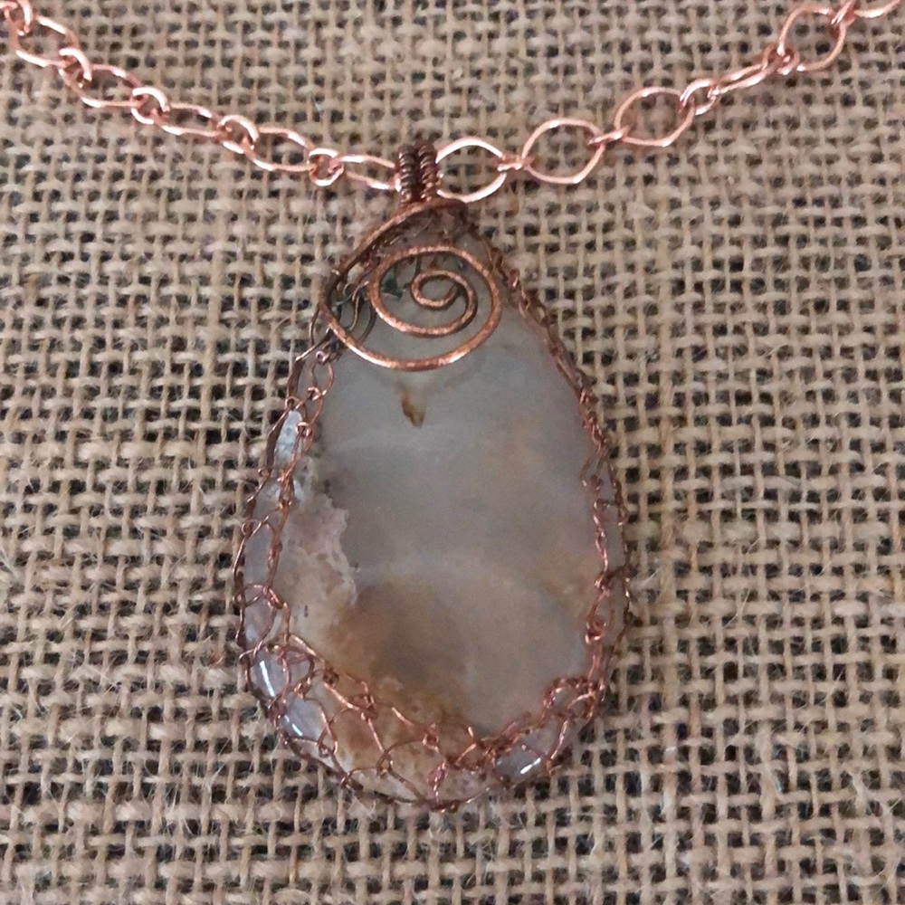 Artisan copper and stone pendant necklace
